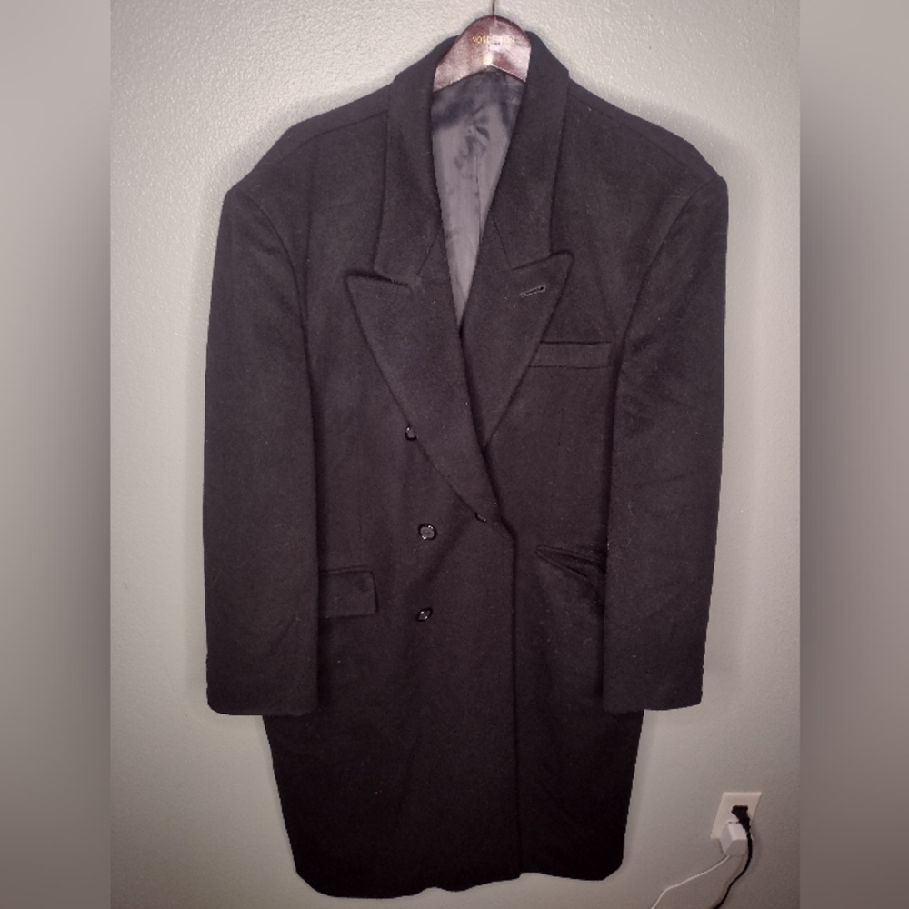 Vintage Christian Aujard Cashmere Blend Overcoat Pea Coat Peacoat 44 Black